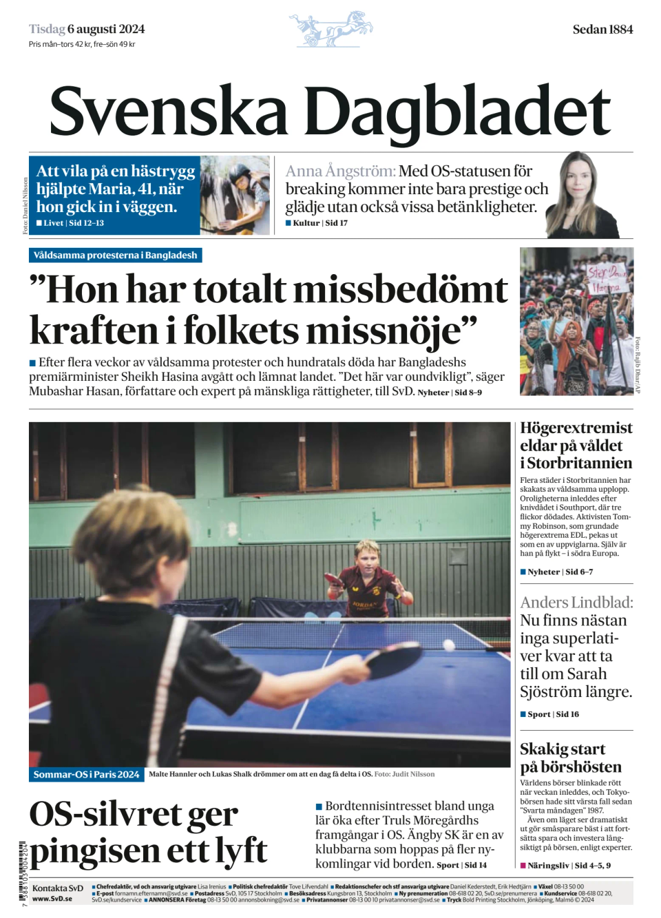 Prima-pagina-Svenska Dagbladet-edizione-di-oggi-20240806